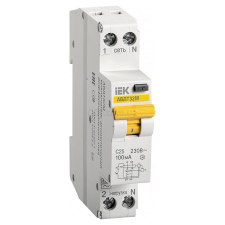 Автоматичний вимикач диференційного струму АВДТ32М 2P 25 А 100 мА хар-ка C тип AC, IEK (MAD32-5-025-C-100) фото