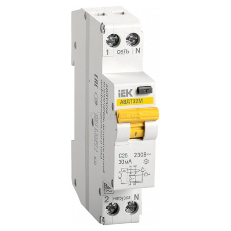 Автоматический выключатель дифференциального тока АВДТ32М 2P 25 А 30 мА хар-ка C тип AC, IEK (MAD32-5-025-C-30) фото