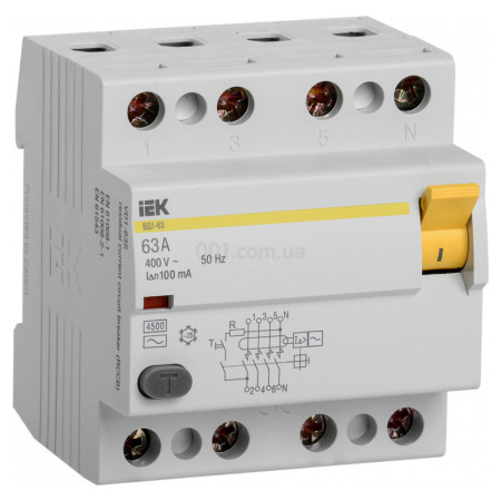 Пристрій захисного відключення (ПЗВ) ВД1-63 4P 63 А 100 мА тип AC, IEK (MDV10-4-063-100) фото