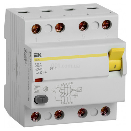 Пристрій захисного відключення (ПЗВ) ВД1-63 4P 50 А 30 мА тип A, IEK (MDV11-4-050-030) фото