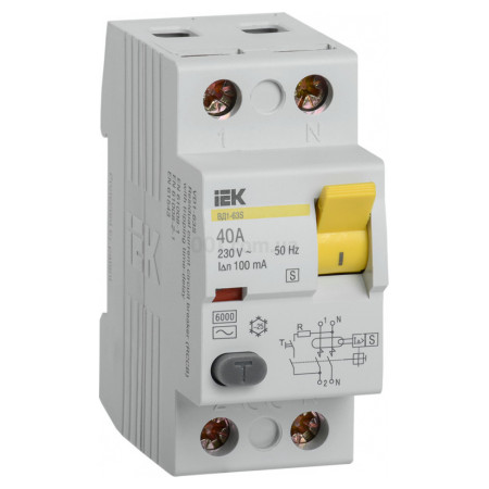 Пристрій захисного відключення (ПЗВ) ВД1-63S 2P 40 А 100 мА тип S, IEK (MDV12-2-040-100) фото