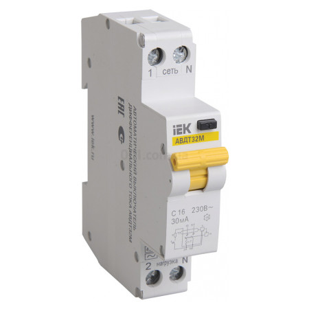 Автоматичний вимикач диференційного струму АВДТ32М 2P 10 А 10 мА хар-ка C тип AC, IEK (MAD32-5-010-C-10) фото