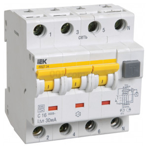 Автоматичний вимикач диф. струму АВДТ34 4P 25 А 100 мА хар-ка C тип A, IEK (MAD22-6-025-C-100) фото