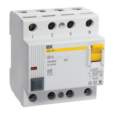 Пристрій захисного відключення (ПЗВ) ВД1-63 4P 25 А 300 мА тип AC, IEK (MDV10-4-025-300) фото