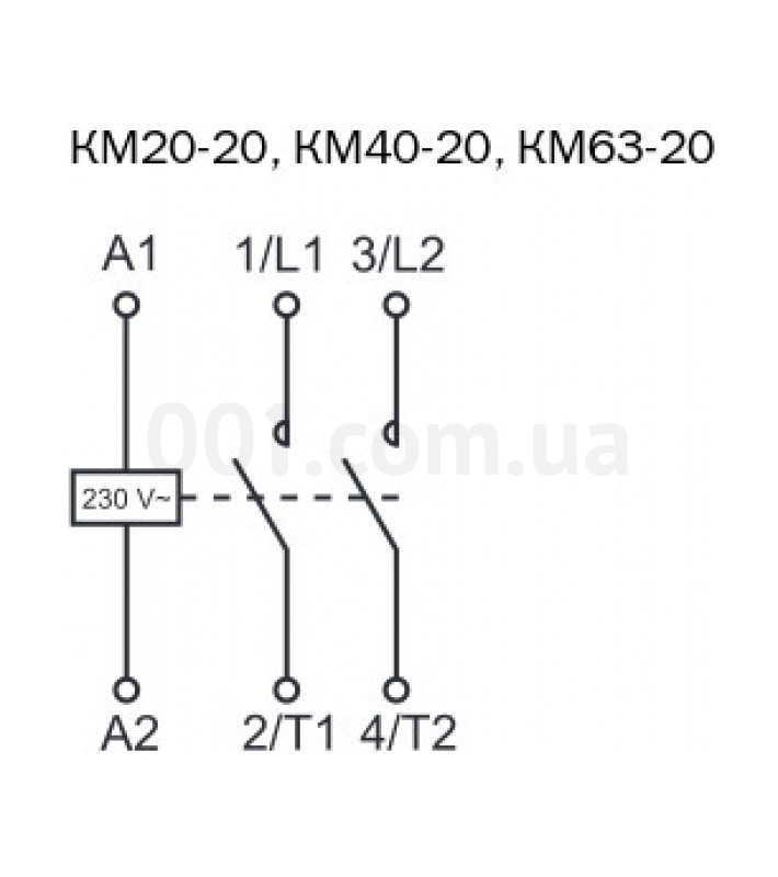 Электрическая схема контакторов модульных КМ20-20, КМ40-20, КМ63-20 IEK изображение