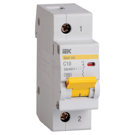Автоматичний вимикач ВА47-100 1P 10 А х-ка C, IEK (MVA40-1-010-C) фото