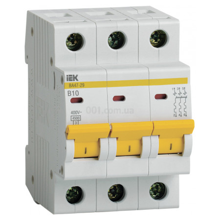 Автоматичний вимикач ВА47-29 3P 10 А х-ка B, IEK (MVA20-3-010-B) фото