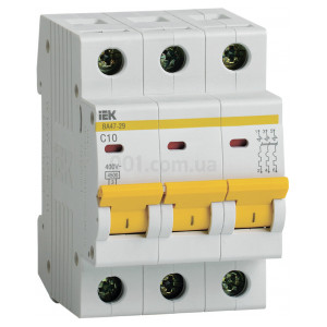 Автоматический выключатель ВА47-29 3P 10 А х-ка C, IEK (MVA20-3-010-C) фото