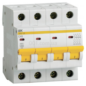 Автоматичний вимикач ВА47-29 4P 40 А х-ка C, IEK (MVA20-4-040-C) фото