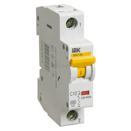 Автоматичний вимикач ВА47-60 1P 10 А х-ка C, IEK (MVA41-1-010-C) фото