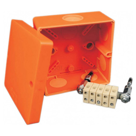 Коробка для наружного монтажа огнестойкая (E90) с керамическим клеммником 101×101×63,5 мм оранжевая IP66, KOPOS (KSK 100_PO) фото