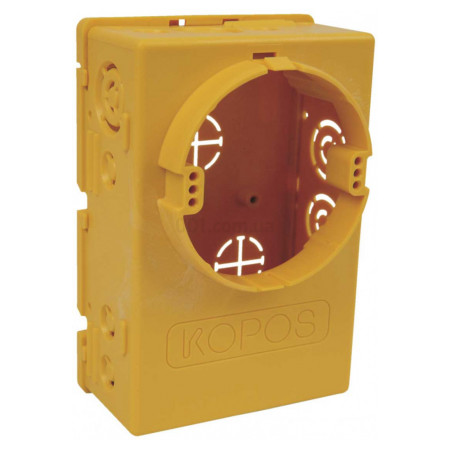 Коробка универсальная ПВХ для полых стен с большим внутренним объемом 90×132×57 мм желтая, KOPOS (KUH 1/L_NA) фото