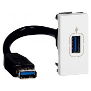 Розетка USB 2.0 з шнуром 15см 1 модуль Mosaic біла, Legrand міні-фото