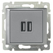 Розетка USB 2-місна Valena алюміній, Legrand міні-фото