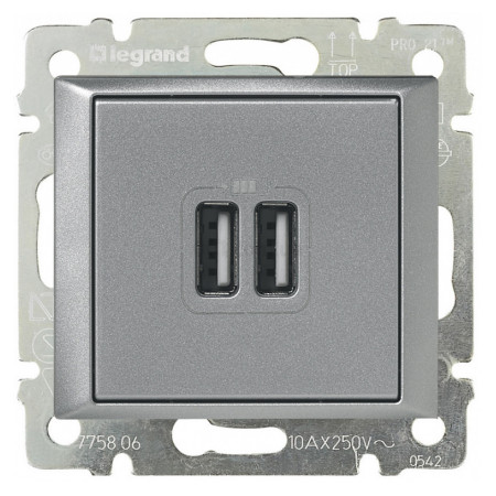 Розетка USB 2-місна Valena алюміній, Legrand (770270) фото