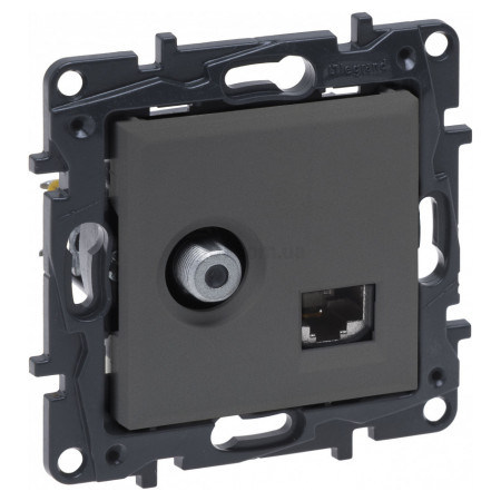 Розетка комбінована TV тип F та RJ45 кат.6 UTP Niloe Step сталь Legrand ...
