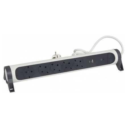 Удлинитель на 5 розеток с заземлением 16А с USB A+C 1,5м с УЗИП и выключателем белый/черный, Legrand (694510) фото