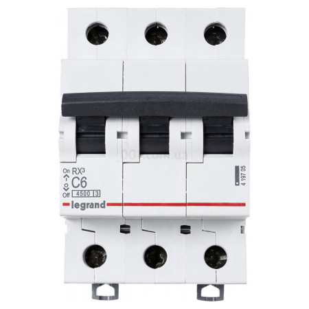 Автоматичний вимикач RX3 3P 6А хар-ка C 4,5кА, Legrand (419705) фото