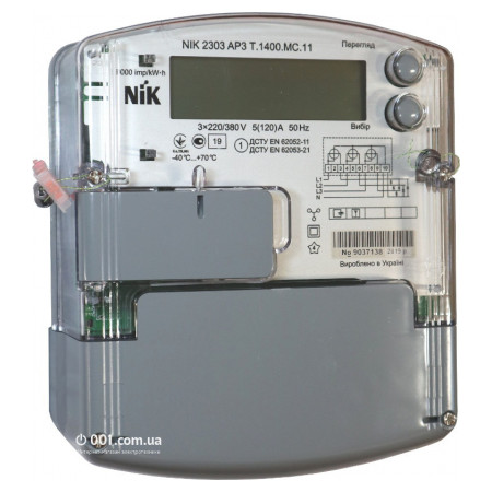 Лічильник електроенергії NIK 2303 AP3T.1400.MC.11 трифазний 5(120) А 3×220/380 В багатотарифний, NiK фото