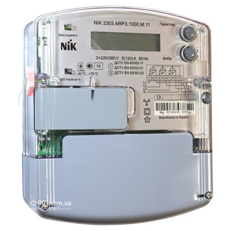 Лічильник електроенергії NIK 2303 ARP3.1000.M.11 трифазний 5(120) А 3×220/380 В однотарифний, NiK фото