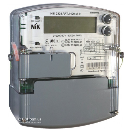 Лічильник електроенергії NIK 2303 ART.1400.M.11 трифазний 5(10) А 3×220/380 В однотарифний, NiK фото