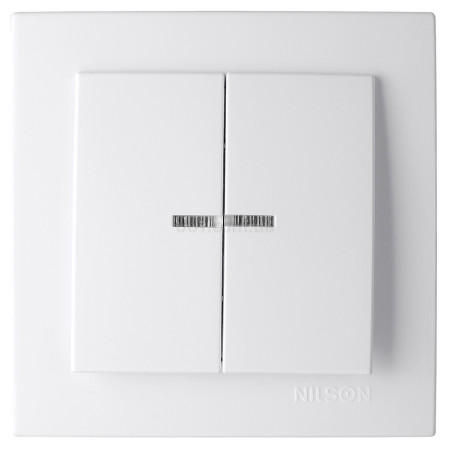Выключатель двухклавишный с подсветкой Touran белый, Nilson (24111004) фото