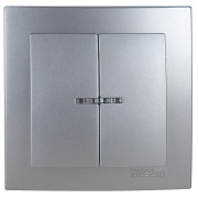 Выключатель двухклавишный с подсветкой Touran серебро, Nilson мини-фото