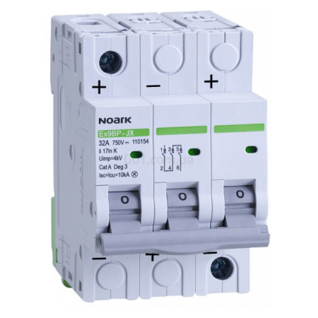 Модульний автоматичний вимикач Ex9BP-JX(+) 10kA хар-ка K 2A 750V DC 3P, NOARK (110146) фото