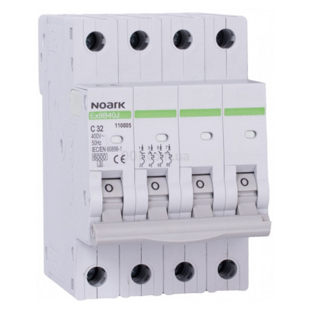 Модульний автоматичний вимикач Ex9B40J 6kA хар-ка B 6A 40,5мм 4P, NOARK (110756) фото