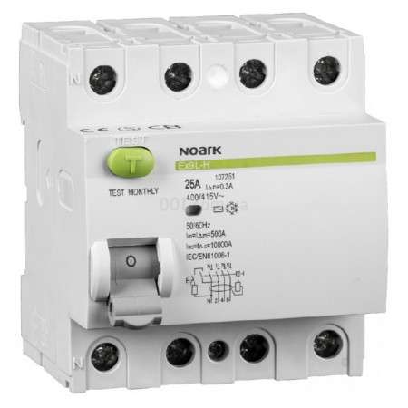Диференційний вимикач (ПЗВ) Ex9L-H 10kA 4P 16A 30mA тип AC, NOARK (108174) фото