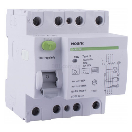 Диференційний вимикач (ПЗВ) Ex9LB63 10kA 3P+N 40A 300mA тип B, NOARK (110228) фото