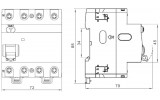 Дифференциальный выключатель (УЗО) Ex9L-N 6kA 4P 16A 30mA тип AC, NOARK изображение 2 (габаритные размеры)