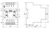 Габаритные размеры реле времени РЭВ-201 Новатек. Обозначения: 1, 3 - уставка срабатывания по первому каналу; 2, 4 - уставка срабатывания по второму каналу; 5, 7 - зелёные светодиоды, наличие напряжения на канале; 6, 8 - красные светодиоды, срабатывание канала; 9, 10 - контакты для подключения изображение