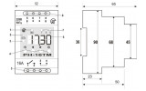 Габаритные размеры универсального реле РН-16ТМ Новатек. Обозначения: 1 - зеленый светодиод включения нагрузки; 2 - зеленый/ красный светодиод сеть; 3 - фотодиод; 4 - кнопки управления меню: - вход в меню, ввод параметра; - запись, выход из меню; - перебор. 6 - семисегментный индикатор (дисплей); 7 - зеленые светодиоды индикации установленных режимов реле; 5, 8 - контакты для подключения; 9 - перемычка внутреннего аккумулятора (установить при использовании реле), во время хранения снять перемычку изображение