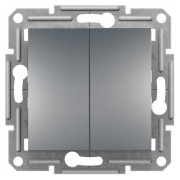 Выключатель двухклавишный (самозажимные клеммы) Asfora сталь, Schneider Electric мини-фото