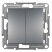 Выключатель кнопочный двухклавишный (самозажимные клеммы) Asfora сталь, Schneider Electric мини-фото