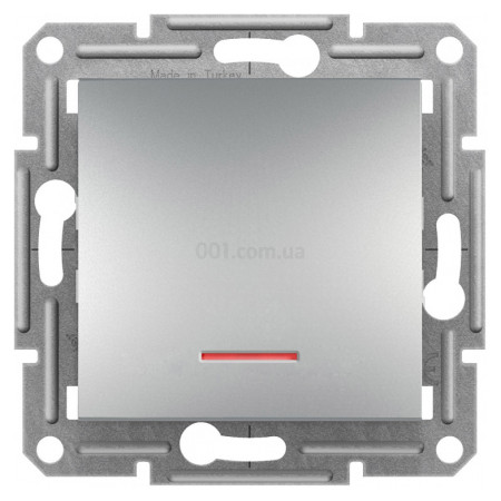 Вимикач кнопковий з підсвіткою (самозатискні клеми) Asfora алюміній, Schneider Electric (EPH1600161) фото