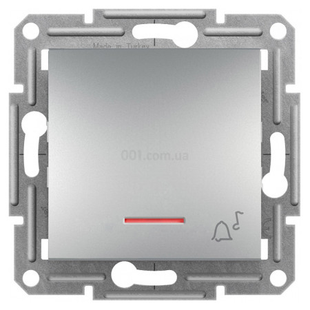 Вимикач кнопковий "Дзвінок" з підсвіткою (самозатискні клеми) Asfora алюміній, Schneider Electric (EPH1700161) фото