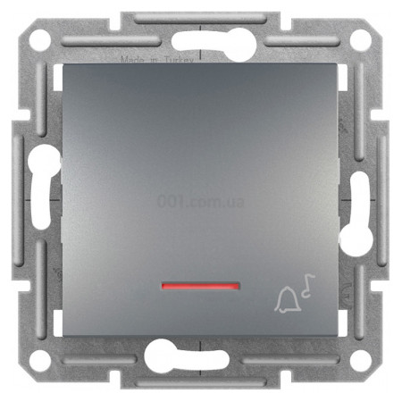 Выключатель кнопочный "Звонок" с подсветкой (самозажимные клеммы) Asfora сталь, Schneider Electric (EPH1700162) фото