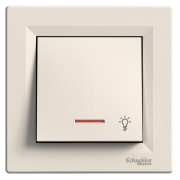 Выключатель кнопочный "Свет" с подсветкой (самозажимные клеммы) Asfora кремовый, Schneider Electric мини-фото