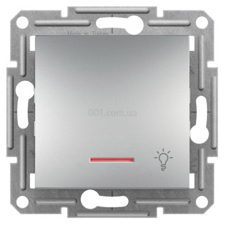 Выключатель кнопочный "Свет" с подсветкой (самозажимные клеммы) Asfora алюминий, Schneider Electric (EPH1800161) фото
