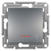 Выключатель кнопочный "Свет" с подсветкой (самозажимные клеммы) Asfora сталь, Schneider Electric мини-фото