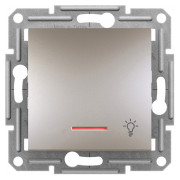 Выключатель кнопочный "Свет" с подсветкой (самозажимные клеммы) Asfora бронза, Schneider Electric мини-фото
