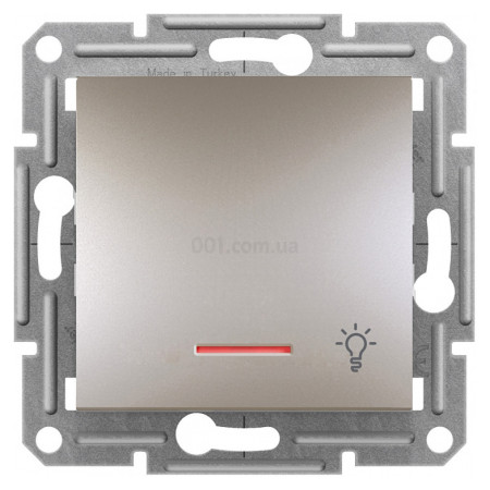 Выключатель кнопочный "Свет" с подсветкой (самозажимные клеммы) Asfora бронза, Schneider Electric (EPH1800169) фото