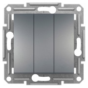 Выключатель трехклавишный (самозажимные клеммы) Asfora сталь, Schneider Electric мини-фото