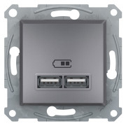 Розетка USB тип A+A 2,1A Asfora сталь, Schneider Electric мини-фото