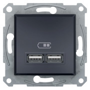 Розетка USB тип A+A 2,1A Asfora антрацит, Schneider Electric міні-фото