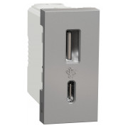 Розетка USB 2.4А (12Вт) тип A+C (1 модуль) Unica New алюміній, Schneider Electric міні-фото