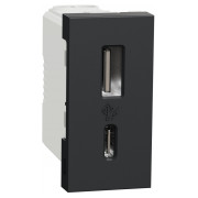 Розетка USB 2.4А (12Вт) тип A+C (1 модуль) Unica New антрацит, Schneider Electric міні-фото