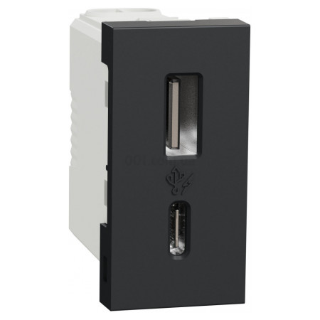 Розетка USB 2.4А (12Вт) тип A+C (1 модуль) Unica New антрацит, Schneider Electric (NU301654) фото